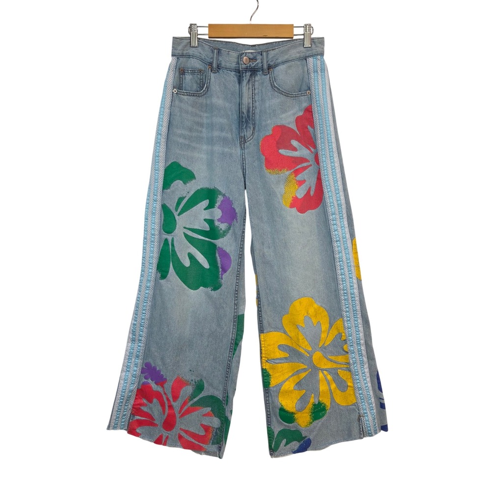 BDG Skater Baggy Jeans 26 Floral Print Wide Leg Raw Hem Urban Outfitters Y2K